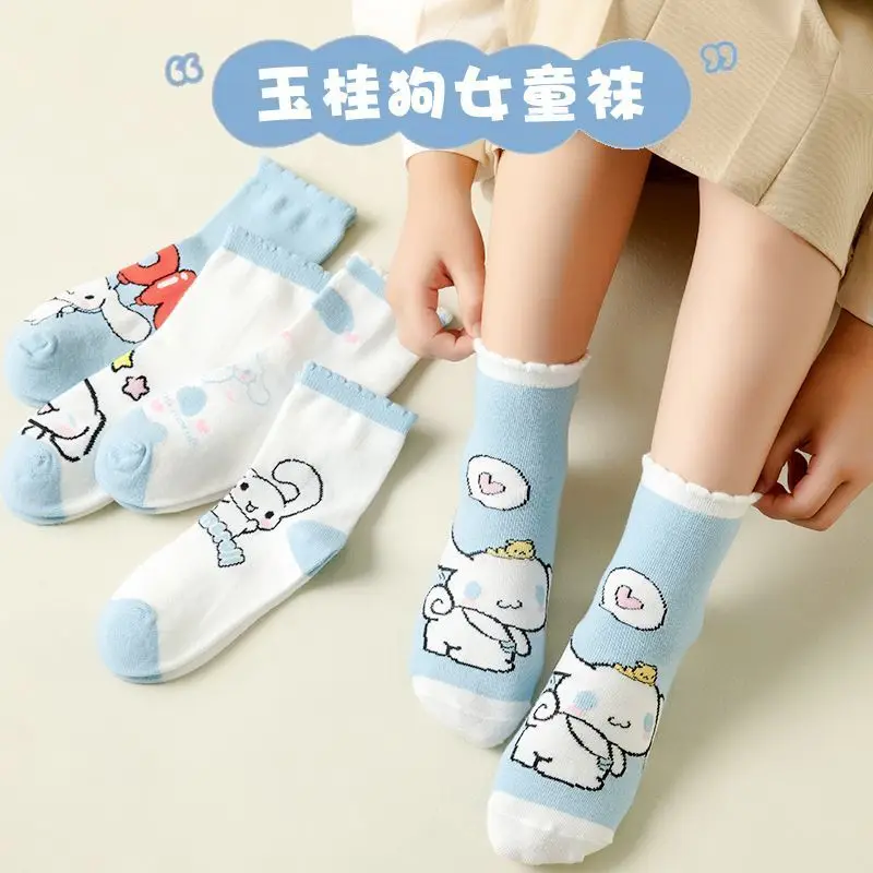 5Pcs Kids Socks Sanrio Kids Socks Hellokitty Cinnamoroll Melody Kuromi Anime Sock Spring Autumn Winter Soft Breathable Girl Gift