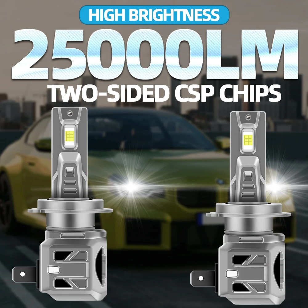할로겐 교체용 슈퍼 브라이트 쿨 화이트 전구, H1 전구, 25000LM, 250W, 6500K, 12V, H7, H11, 9005, 9006, H4, 양면 CSP 칩
