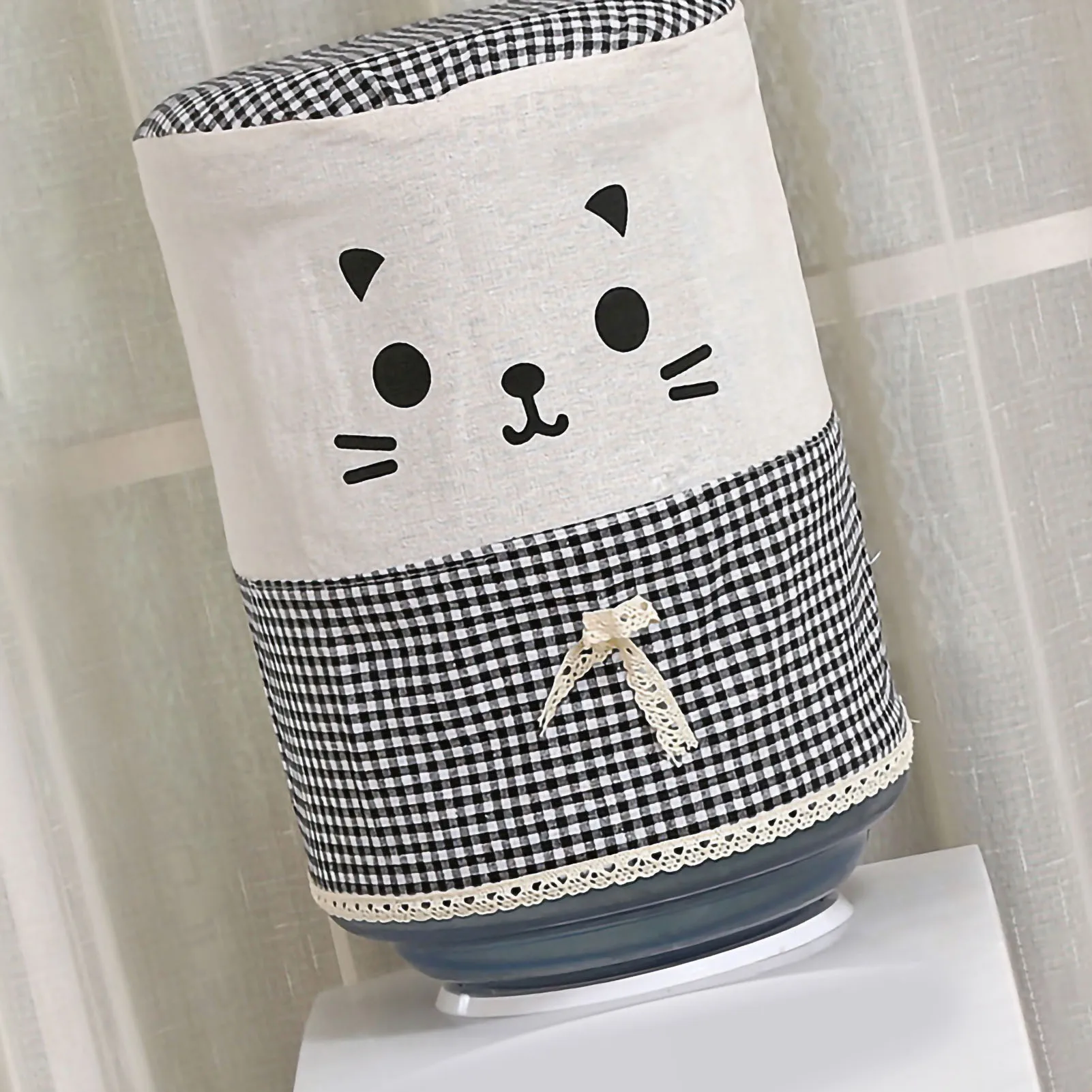 Water Dispenser Cover Cute Cartoon Plaid Cat Drinking Fountain Barrel Dust Case For Home Office