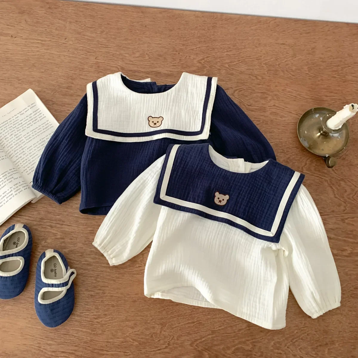 New In Autumn Kids Baby Girls Full Sleeve Naval Leader Bear Top T-shirts+solid Shorts Toddler Infant Cotton Clothing Set 2pcs 3