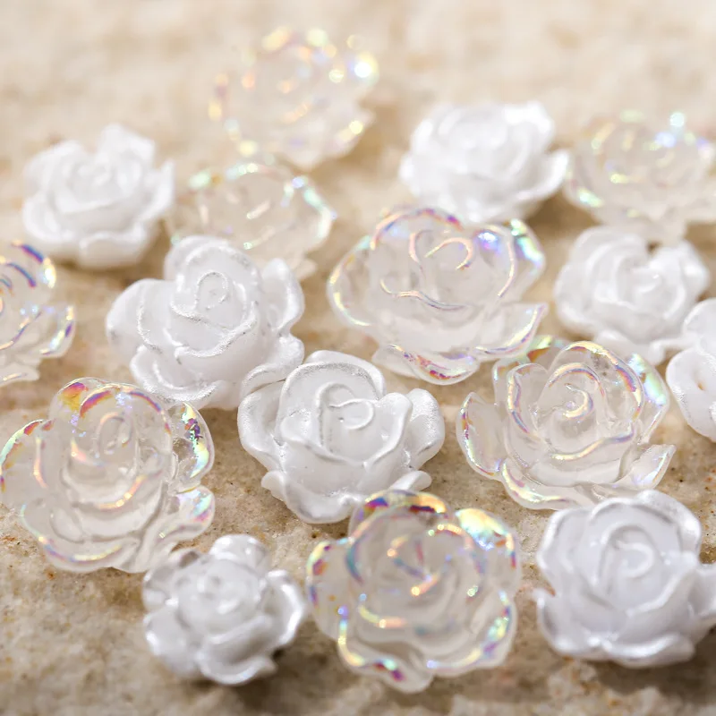 50PCS 6/8/10MM 화이트 로즈 꽃 결혼식 네일 아트 장식에 대 한 매력 3D..