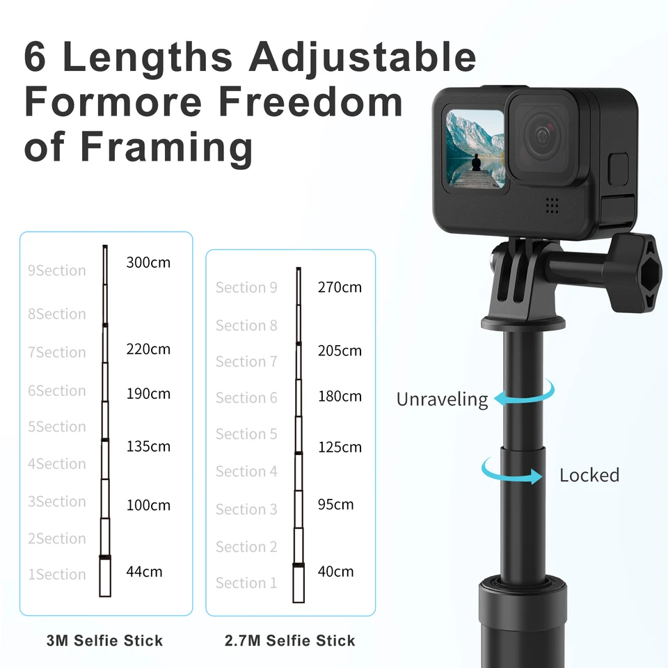 Perche à Selfie Invisible 3 m/300 cm en Fibre de Carbone pour Insta 360 X5 X4 X3 DJI Osmo 360, Perche Selfie Longue Monopode avec Adaptateur pour GoPro Hero 13 12 11 10 Black Perche à Selfie Invisible 3 m/300 cm en Fibre de Carbone pour Insta 360 X5 X4 X3 DJI Osmo 360, Perche Selfie Longue Monopode avec Adaptateur pour GoPro Hero 13 12 11 10 Black