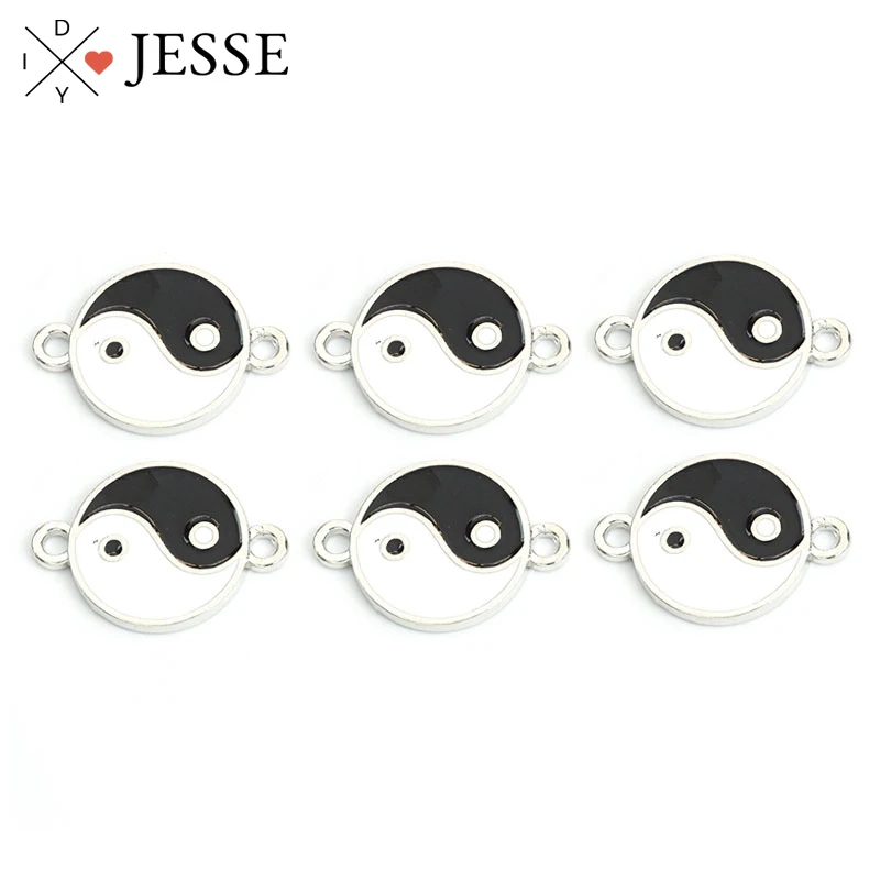 

10pcs Yin Yang Tai Chi Enamel Charm Connectors Round Bagua Alloy Oil Drop Pendants DIY Bracelet Accessories Jewelry Finding Gift