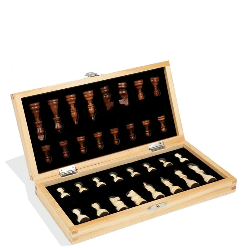 Wooden Chess Non Magnetic Parent-child Interactive Tabletop Game Chess Puzzle Toy Christmas Gift 29cm*29cm 4