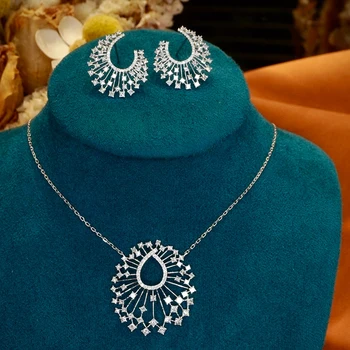 Aazuo 18K Jewelry Set White Gold Real Diamonds Luxuly Irregular Oval Necklace Earring Gift For Women Engagement Wedding Party