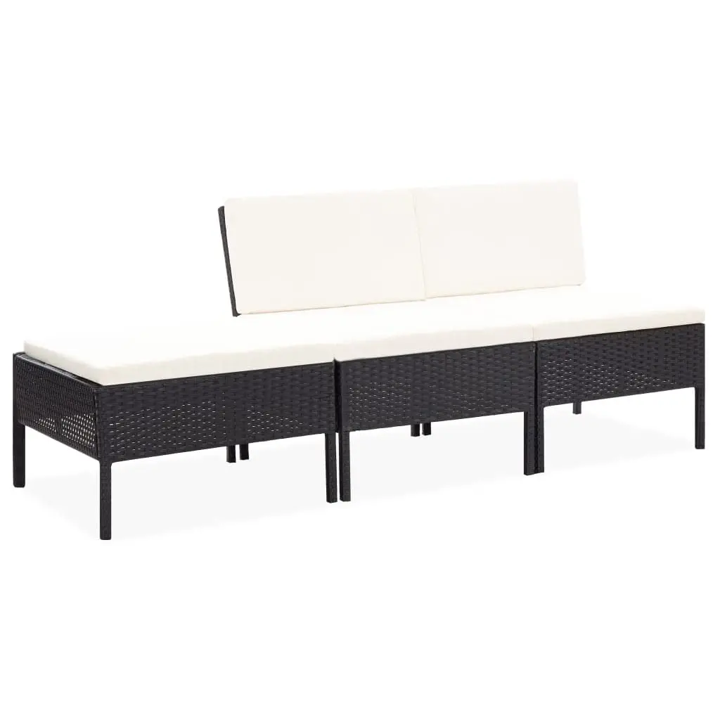 3pc Patio Lounge Set Cushioned Outdoor Couch Bistro Furniture Garden Backyard Poly Rattan Black, Customized