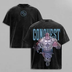 Anime Invincible Conquest Graphic Short Sleeve Vintage Washed Harajuku Cotton T - Shirt - XXL (Black)