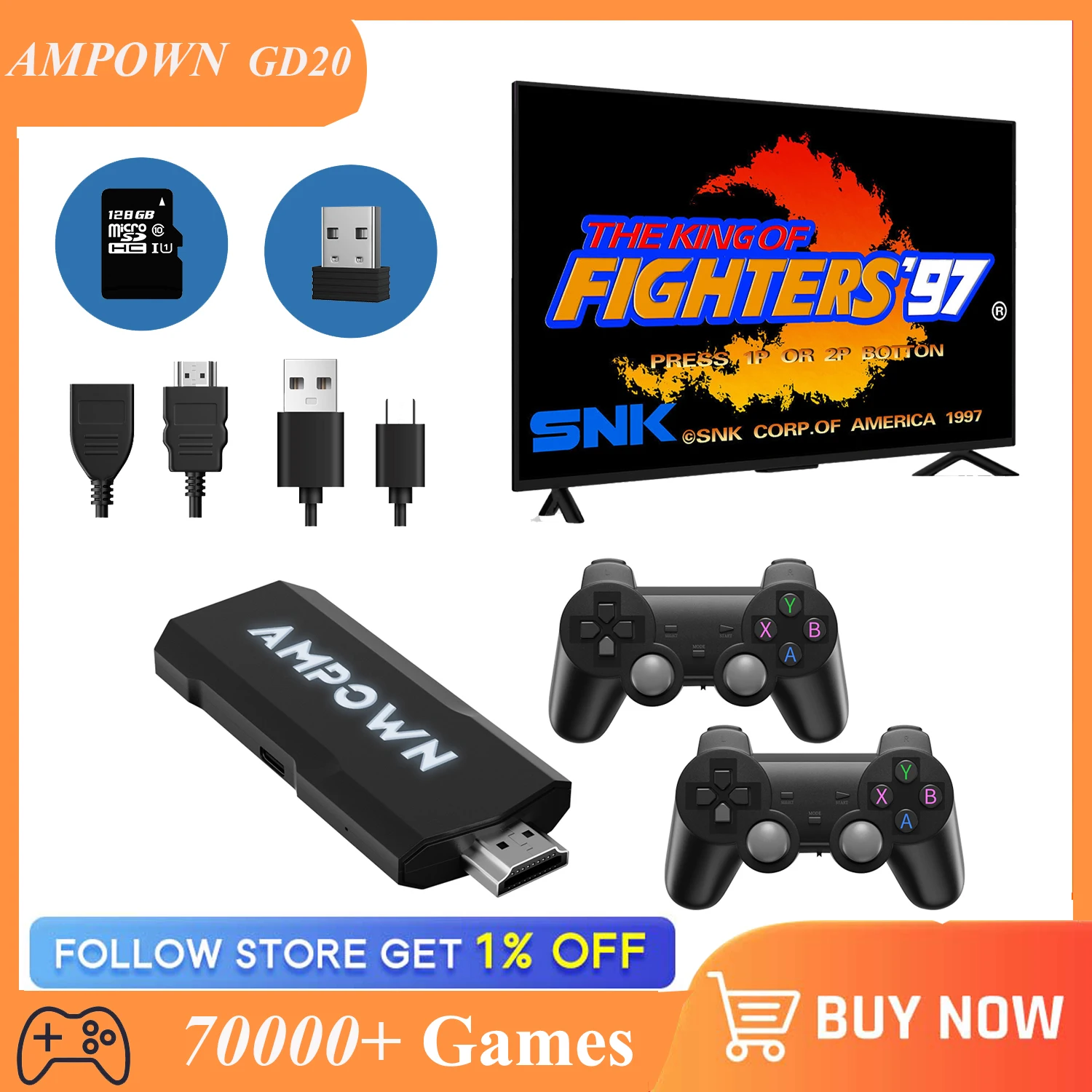 

Ampown GD20 256G 70000+ Games Video Game Console 4K HD Retro Game Console 2.4G Double Wireless Controller Game Stick For PSP PS1