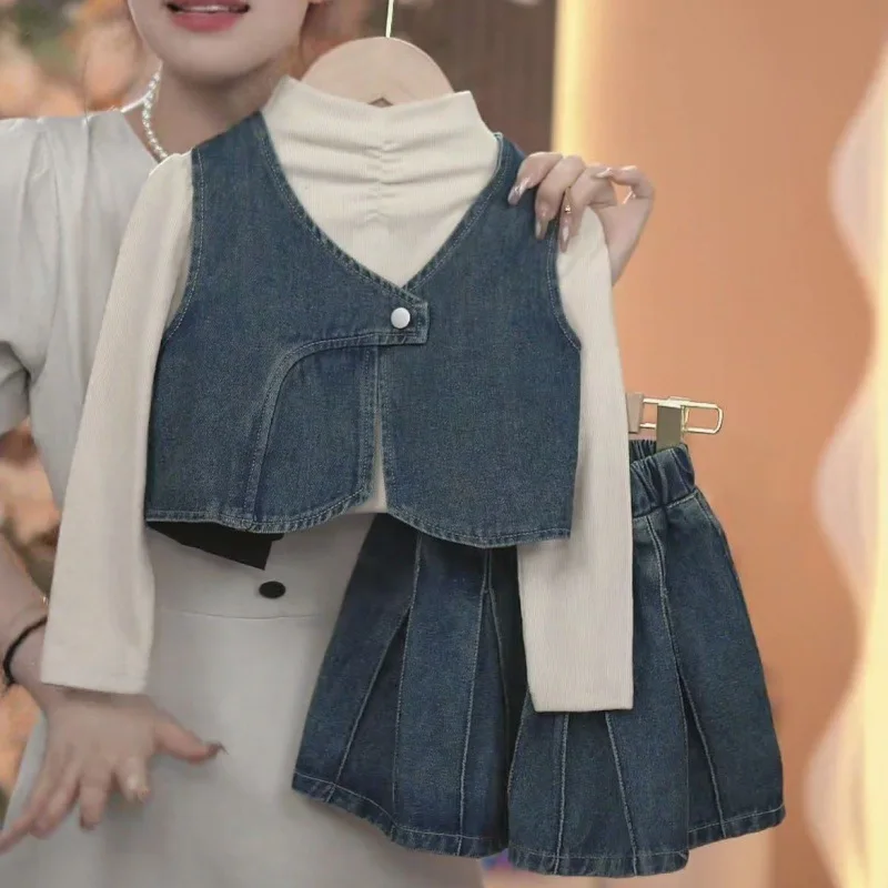 

Girls' Suit New Spring And Korean 'S Set Children'S Clothing Denim Autumn Fashionable Three-Piece
