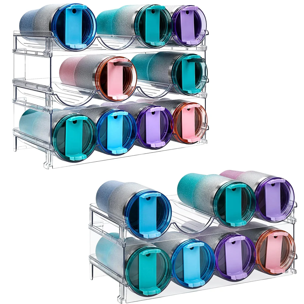Water Bottle Organizer for Cabinet, Stackable Water Bottle Storage Rack, 2&3 Tier Water Bottle Holder for Kitchen Pantry