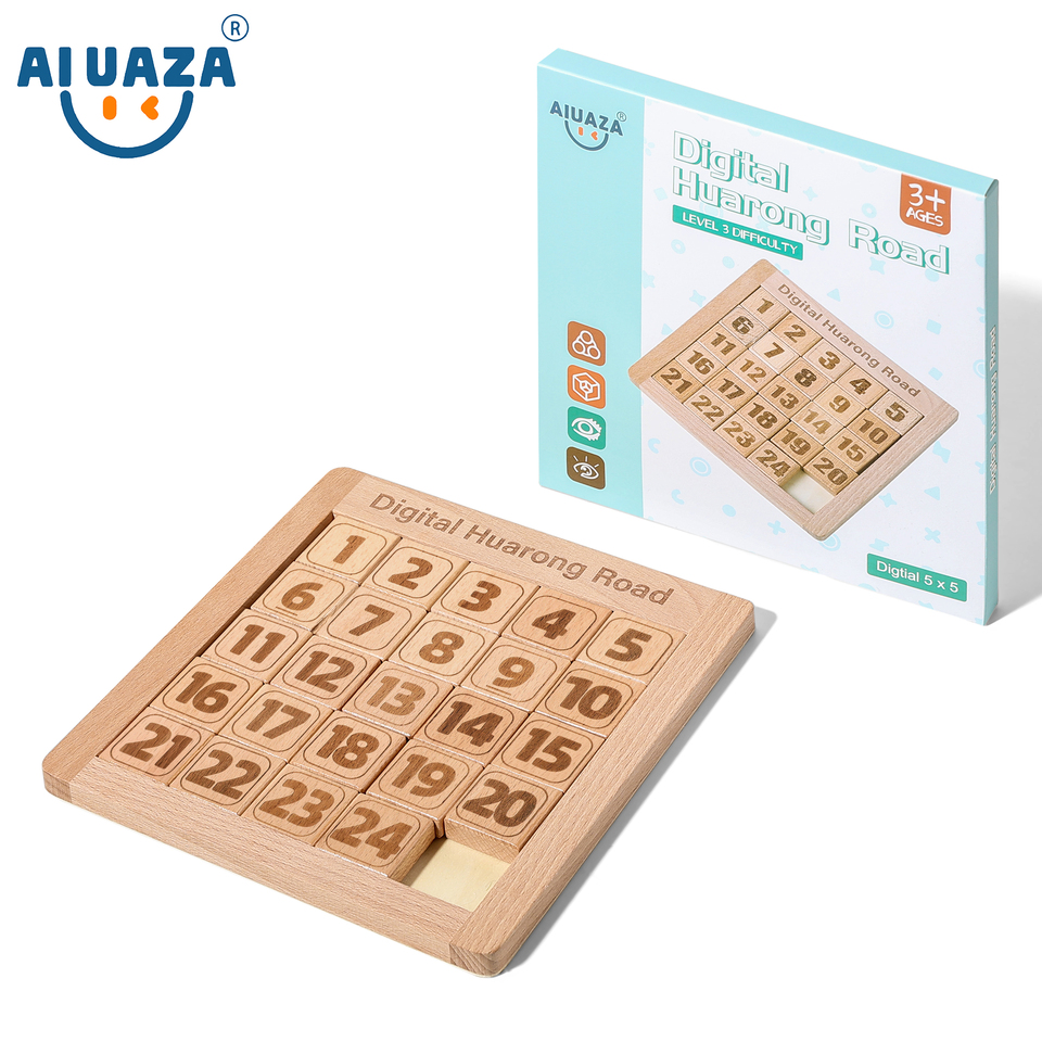 AIUAZA wooden board game Huarongdao, puzzle tabletop game, logic number board game, travel decompression autism