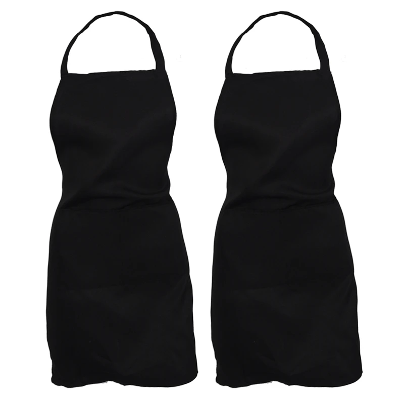 

Hot 5X Plain Apron With Front Pocket Kitchen Cooking Craft Baking Black