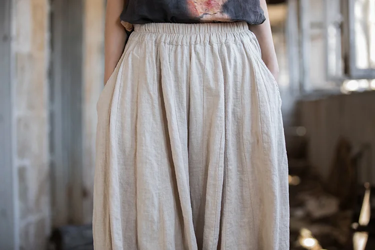 Johnature Women Bloomers Pants Solid Color Elastic Waist Spring Ramie Trouser Pockets 2025 New Loose Women Vintage Long Pants