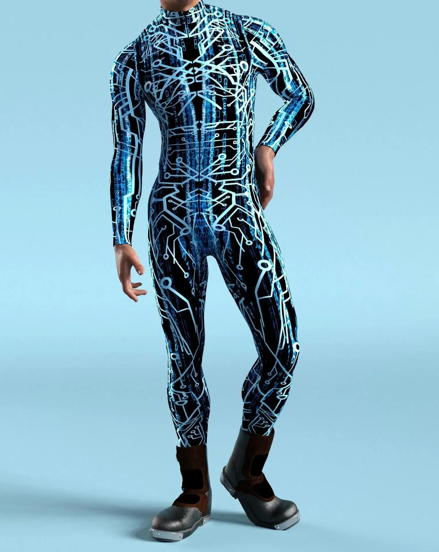 thumbnail image 1 of Mono sexy con estampado 3D para hombre, disfraz de Halloween, cosplay, cremallera frontal, Zentai, colorido, para fiesta, carnaval, 1 of 5