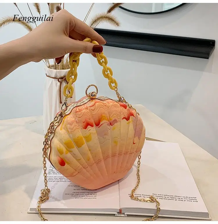 Shell Shape Party Clutch Bag Evening Bag Crossbody Women Shoulder Chain Chic Purses Handbags