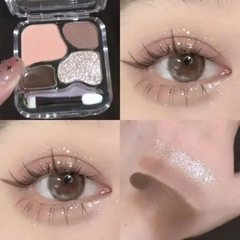 4Color Glitte Eyeshadow Palette Blush Eyeliner Eyeshadow Highlight Contour Palette Eyes Makeup Cute Beauty Cosmetics-powder blusher,blush powder,blush plate,facial blusher,monochrome blush,blush cream,cream blusher,rose blush