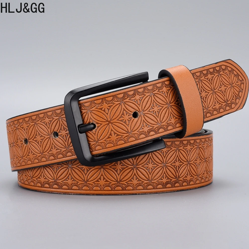 

HLJ&GG Fashion Pu Leather Emboss Belts for Man‘s Luxury Famous Brand Designer Pin Buckle Male Waistband High Quality Jeans Belt