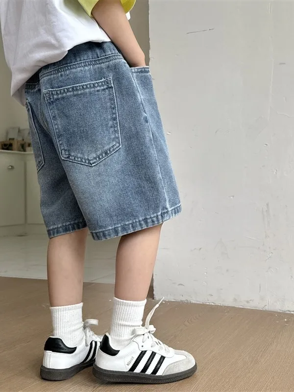 여름 캐주얼 데님 반바지 (남아용, 5-14세) 한국 스타일 중간 허리 높이 5부 길이 유행 아동복