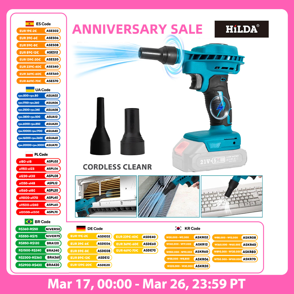 HILDA 2 IN 1  Electric Air Dust Collector Blower Dust Machine Rechargeable Electric Inflator Cleanner Blower For Makita Battery