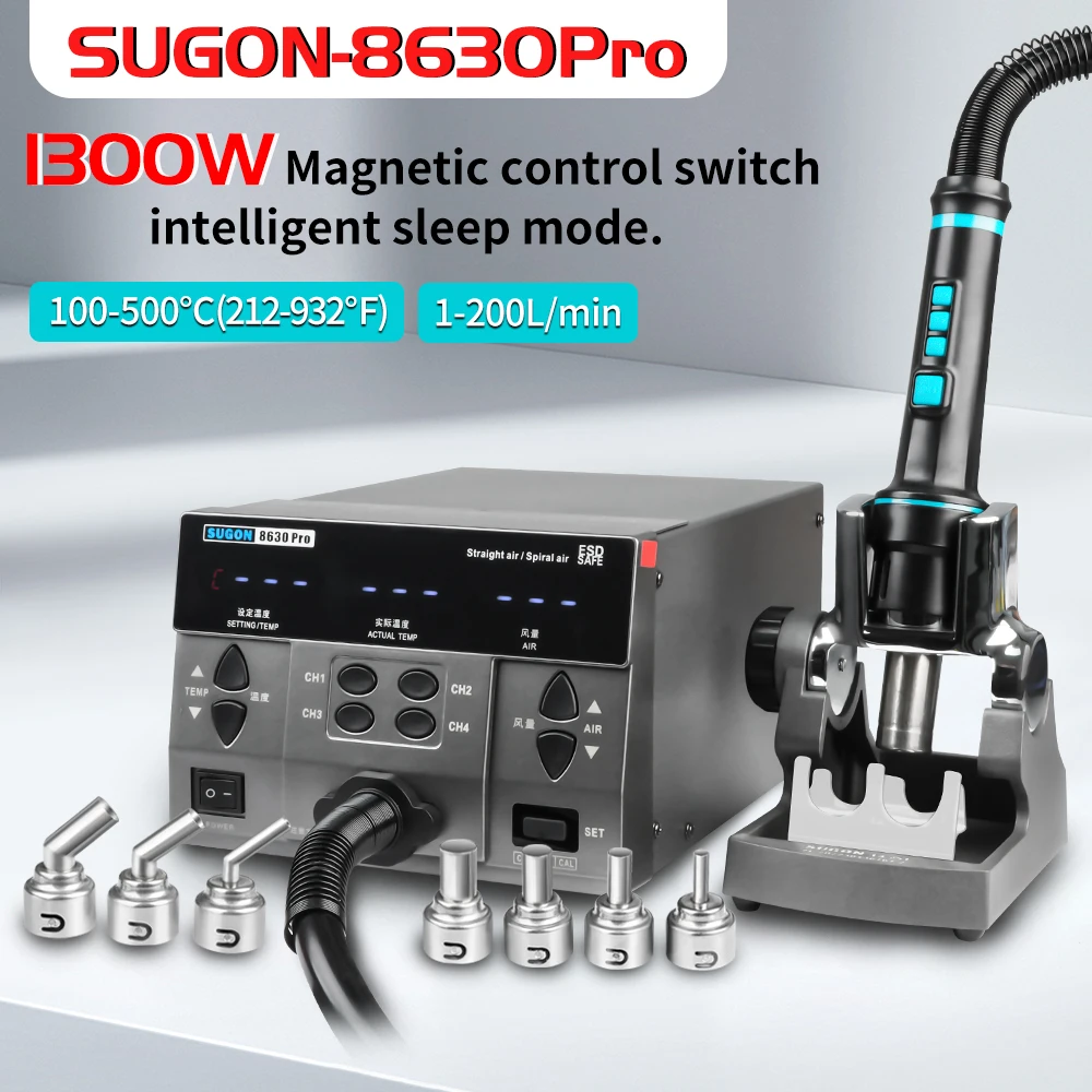 SUGON 8630Pro 1300W Hot Air Gun Digital Display Hot Air Rework Station Welding Heat Gun BGA Desoldering Station SMD Repair Tool hot air gun soldering station soldering tool desoldering station