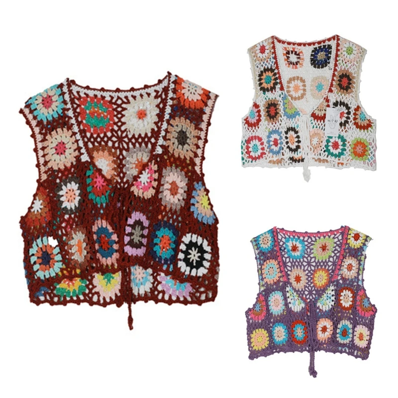 

Fashion Crochet Knit Vest Summer Sleeveless Sling Crop for Tank Top Hollow Camis N7YF
