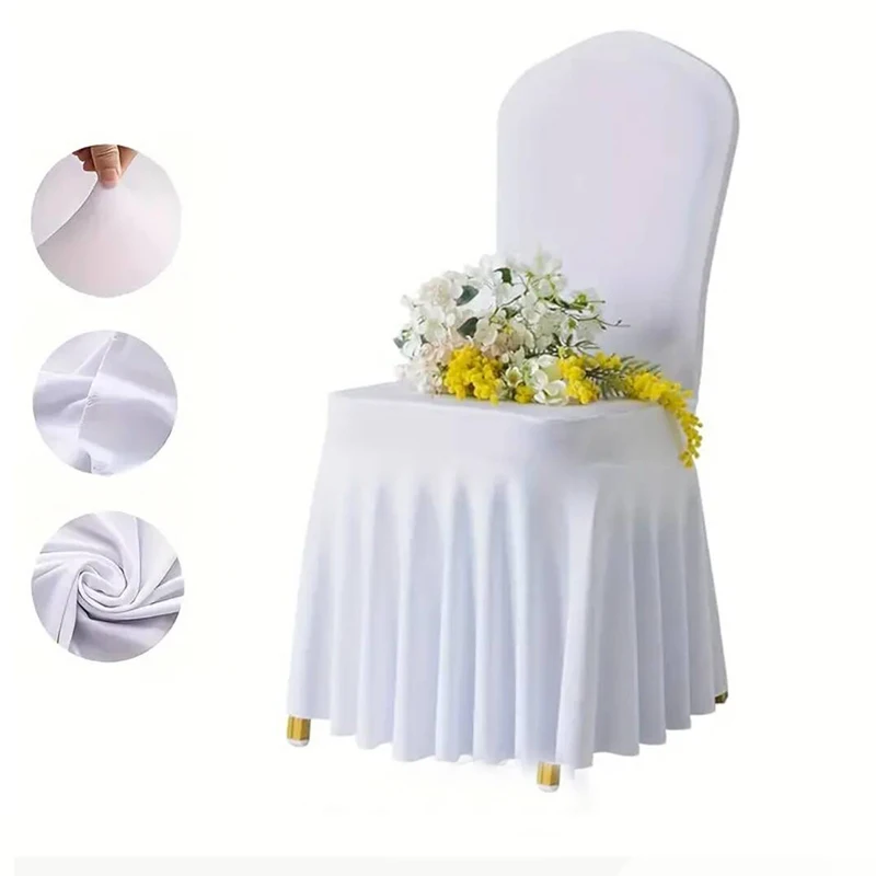 1pc White Thick High Elastic Stretch Chair Cover Wedding Spandex Pleated Skirt Chair Slipcovers for Party Banquet Decoration 6