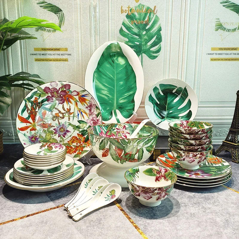 Tropical Rainforest Series Western Food Plate Rice Bowl Soup Pot Tableware Wizard of Oz Bone Porcelain Tableware Gift Gifts