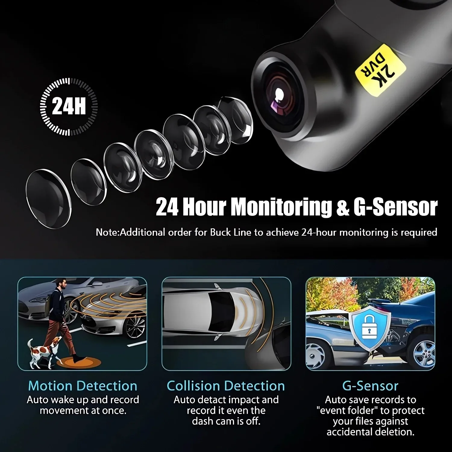 2k 1440P HD WiFi Dash Cam for Car DVR Camera Video Recorder Auto Night VisionWDR Voice Control Wireless 24H Parking Mode