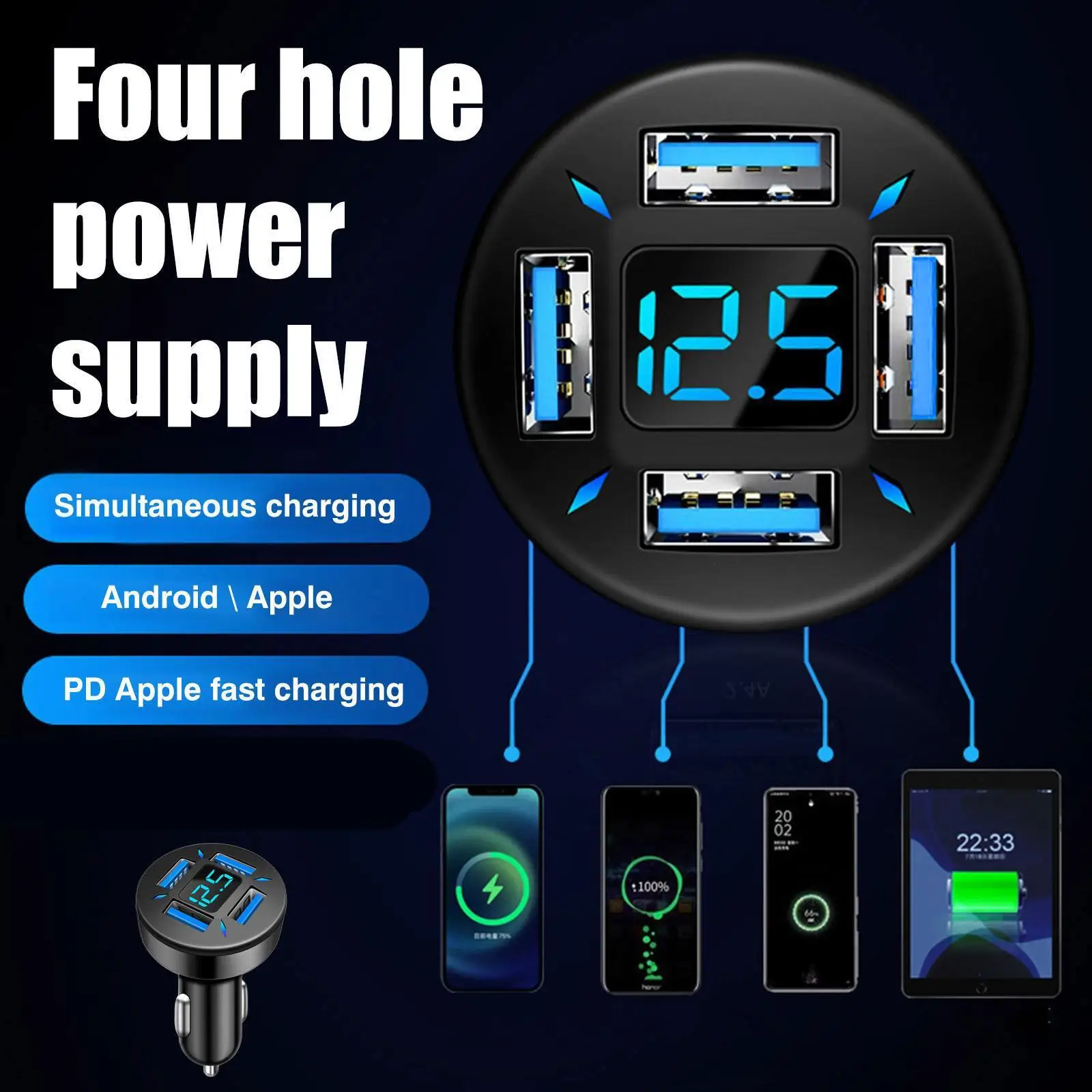 66W 4 Ports USB Car Charger Fast Charging PD Quick Charge 3.0 USB C for iPhone 13 12 Samsu L8H0
