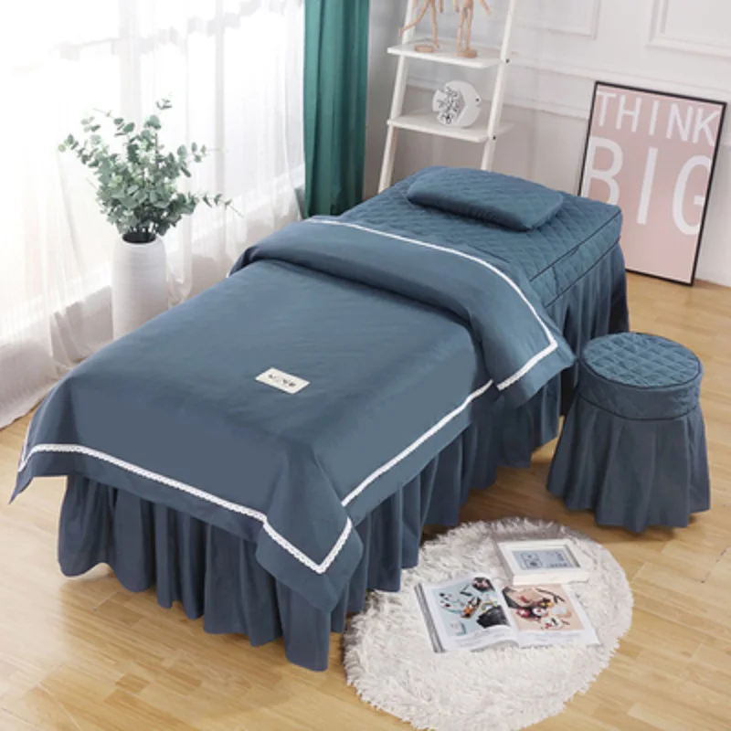4pcs/set Beauty Salon Bedding Set Skin-friendly Massage Spa Bedskirt +Stoolcover+Pillowcase+Quilt Cover Bedspreads