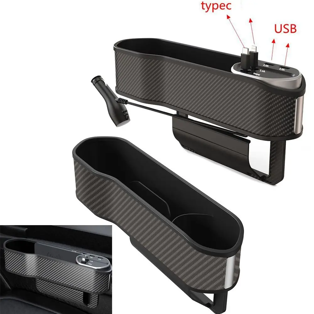 

With Cup Holder Car Seat Organizer Black Front Seat Console ABS Plastic Car Storage Box Type-C Organized Side Pocket Car
