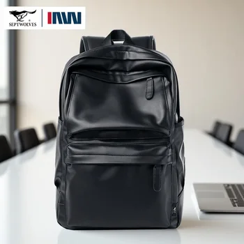 Septwolves High-quality Leather laptop Computer Backpack 15-Inch Large Capacity Waterproof Backpack For Men Business Travel Use 1