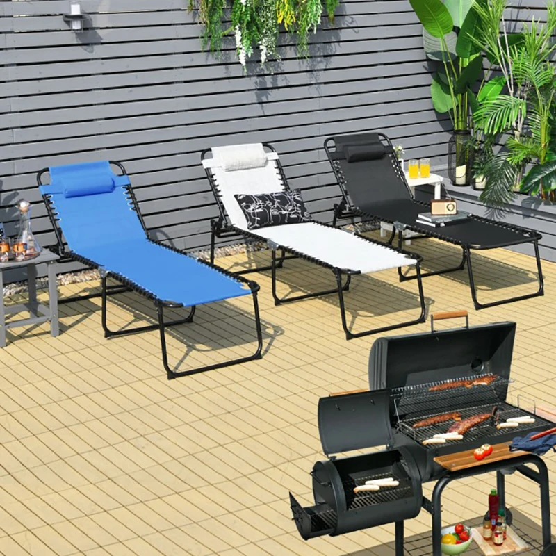 

Foldable Recline Lounge Chair with Adjustable Backrest and Footrest Folding Chairs Leisure Beach Chair Chaise Lounge