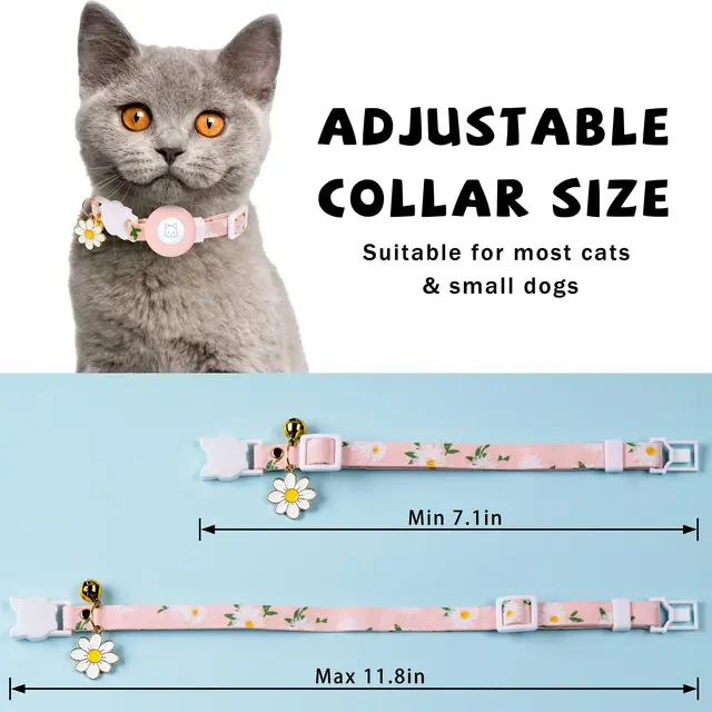 Airtag Cat Collar, Kitten Collar Breakaway with Silicone Airtag Holder, Bells & Flower Charm for Girl Cats Boy Cats Small Dogs 6