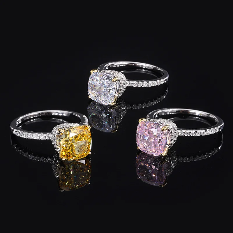 

Radiant cut 9mm Lab Diamond Ring 100% Real 925 sterling silver Party Wedding band Rings for Women Bridal Engagement Jewelry Gift