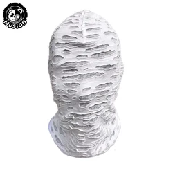 Musion Gothic Punk Distressed Ripped Face Mask - Comfort Fit Windproof for Skiing, Cycling & Street Style (White)
