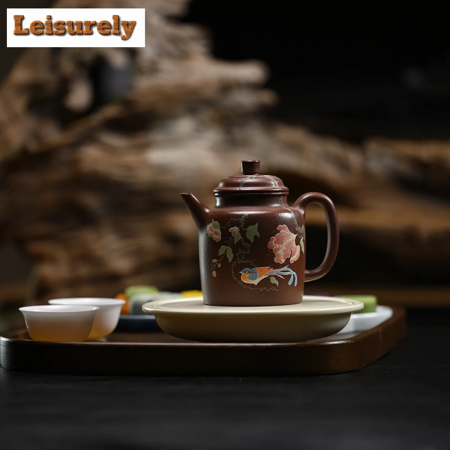 300ml High-end Yixing Purple Clay Teapots Handmade Colored Drawing De Zhong Pot Raw Ore Di Cao Qing Mud Kettle Zisha Tea Set Cha