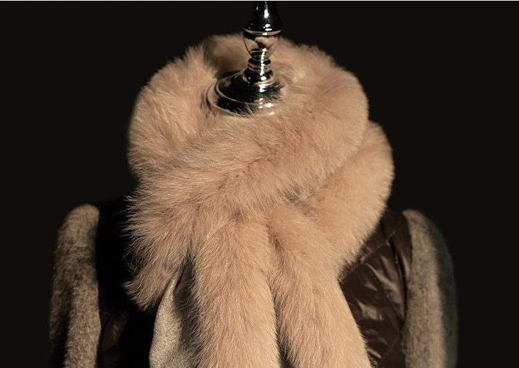 100 % reine Wolle, neuer Schal aus echtem Fuchspelz, Schal, Umhang, flauschig, großer Damen-Pelzkragen, Quastenschal-Zubehör für Herbst und Winter – Detail 12