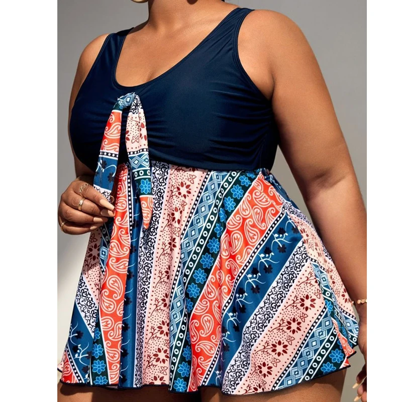 

Plus Size Swimsuit Tankini Set Swimwear Women Swim 2 Piece Print Large Big Breasts Bathing Suit Beachwear Swimdress