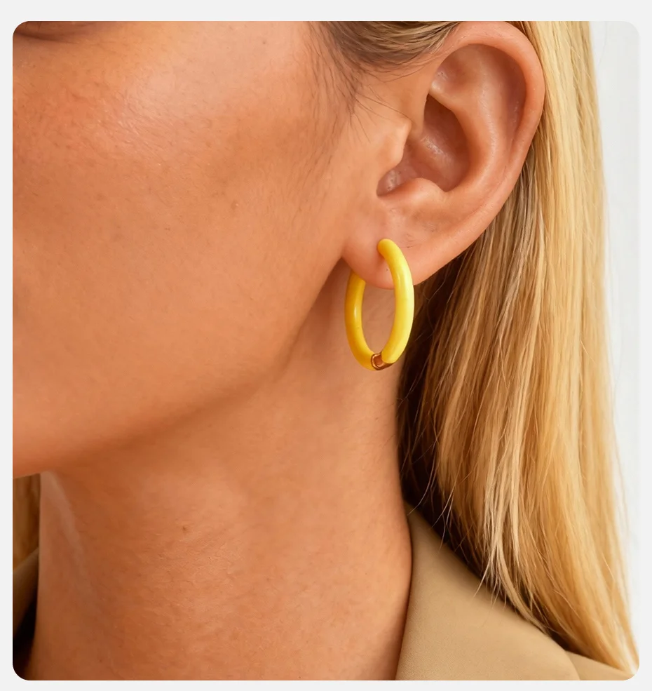 Vnox 1 Paar Edelstahl Bunte Emaille Damen Creolen, Kleine Niedliche Statement-Ohrringe Edelstahl-Ohrringe Schmuck – Detail 2