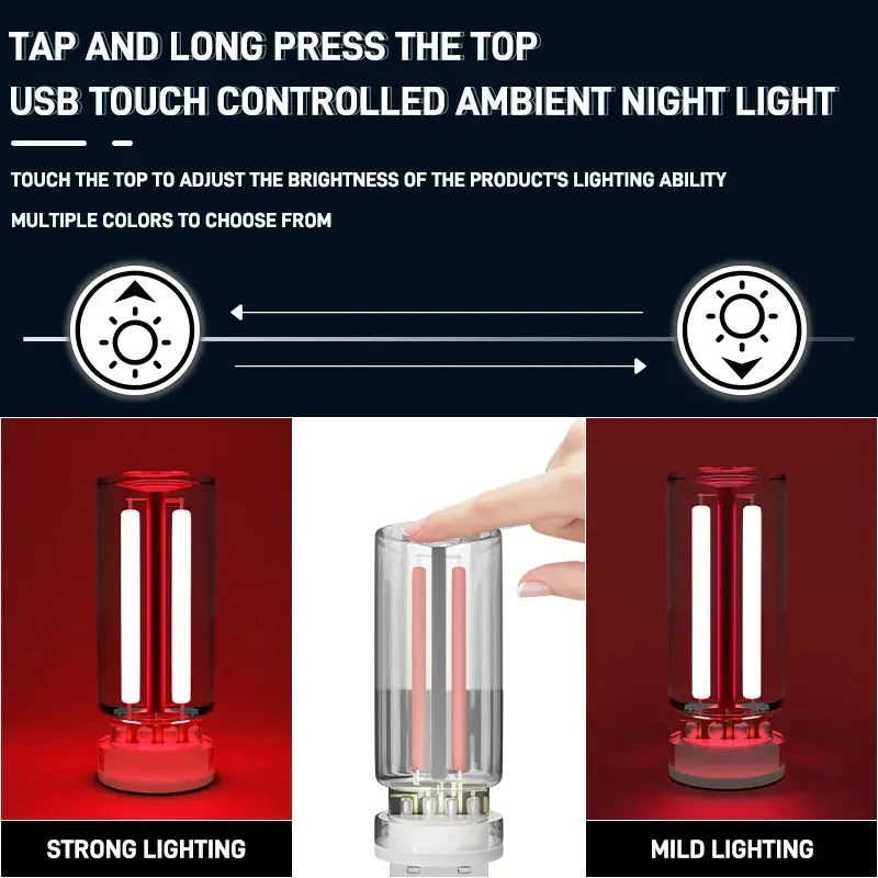 Portable USB Touch Night Light Plug and Play LED Incandescent Filament Lighting Decorative Ambient Lamp for Car Bedroom Camping Image 5