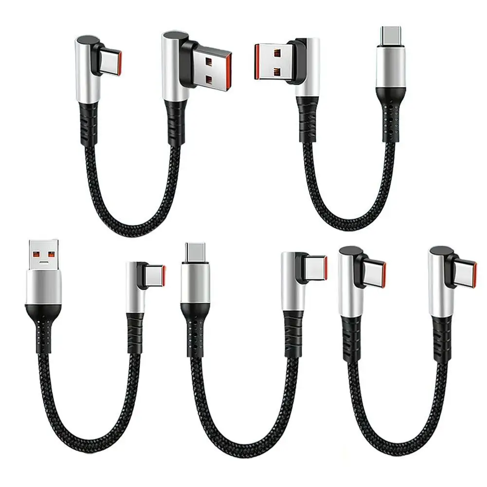 유형 C 고속 충전 케이블 짧은 90 ° 자동차/보조 배터리/모바일 게임, iPad용 각도 USB A-C 유형 케이블 고속 충전