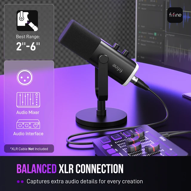 FIFINE USB/XLR Dynamic Microphone with RGB Control/Headphone jack/Mute,MIC for PC Gaming Recording Streaming AmpliGame-AM8 2