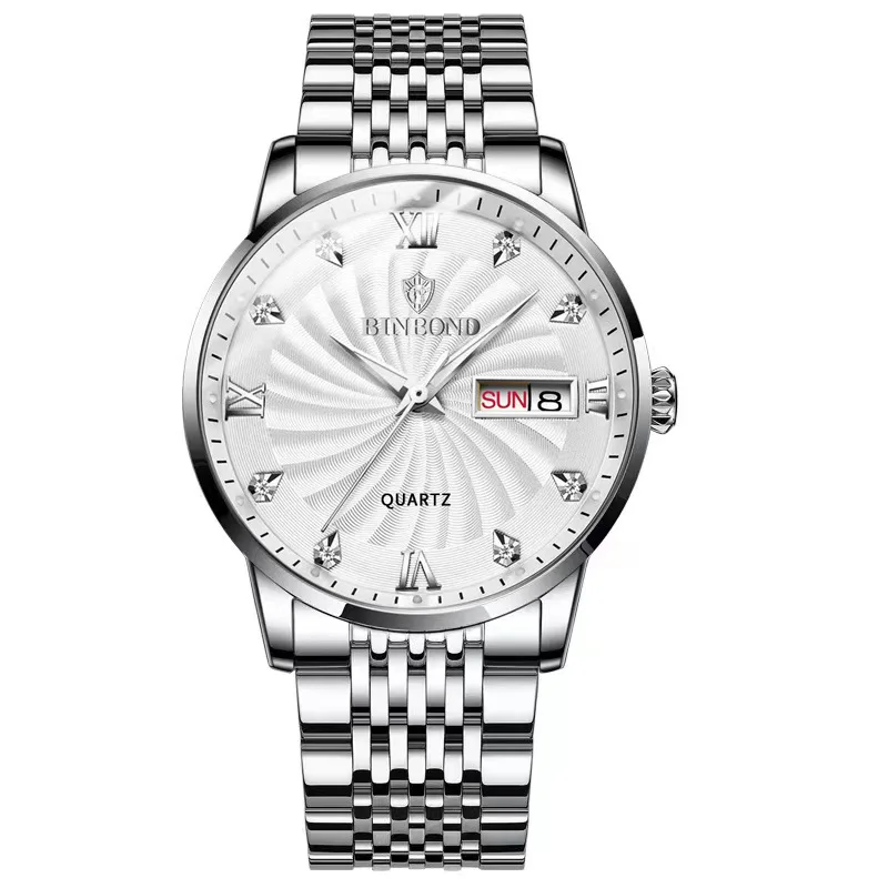 

Business Round Quartz Luxury Calendar Dial Waterproof Multifunctional Stainless Strap Fashionable Clock Wrist Watch for Men