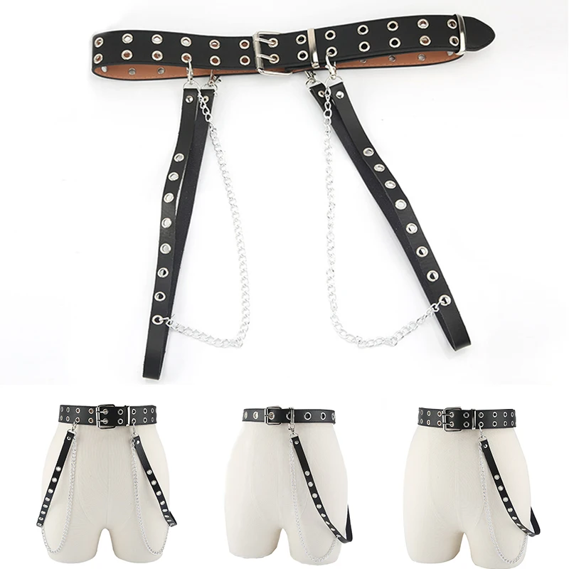 

Unisex Women Adjustable Chain Belt Punk Hip-hop Belt With Chain Gothic Leather Waist Belt For Women Female Punk Belt Harajuku