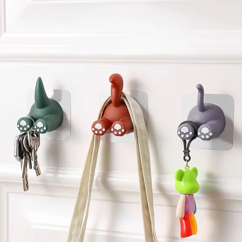 Toothbrush Holder Wall Mounted Storage Hook Cartoon Animal Tail Toothbrush Holder Punch-Free Wall Hook Bathroom Towel Hook Children