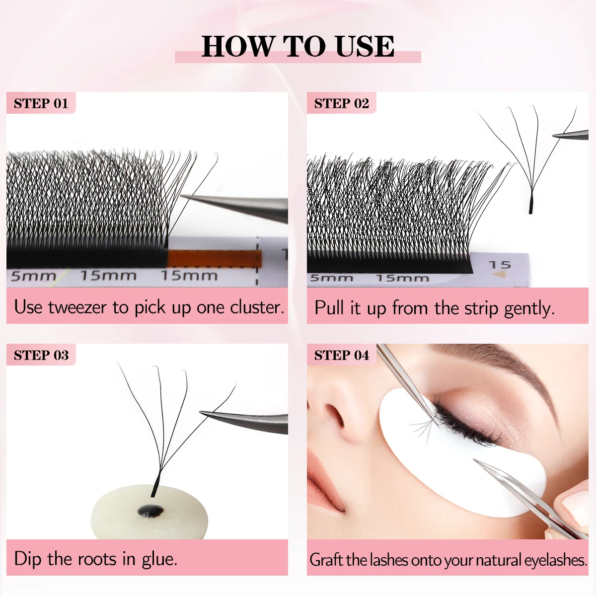 Lashonly 3D 4D 5D 6D W Automatic Flowering Premade Fans Lash Extension Clusters Volume Lashes  Full Dense Natural Soft Grafting 4