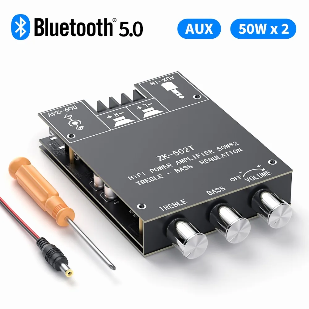 Fosi Audio Bluetooth 5.0 Audio Receiver Amplifier Board Wireless Power Digital AUX Amp Module Bass & Treble TPA3116D2 50W x2 non inverting amplifier Audio Amplifier Boards