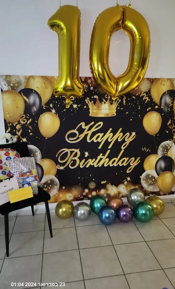 Gold Black Balloons Birthday Party Family Portrait Name Customized Poster Background Adult Birthday Decor Photography Backdrops photo backdrop