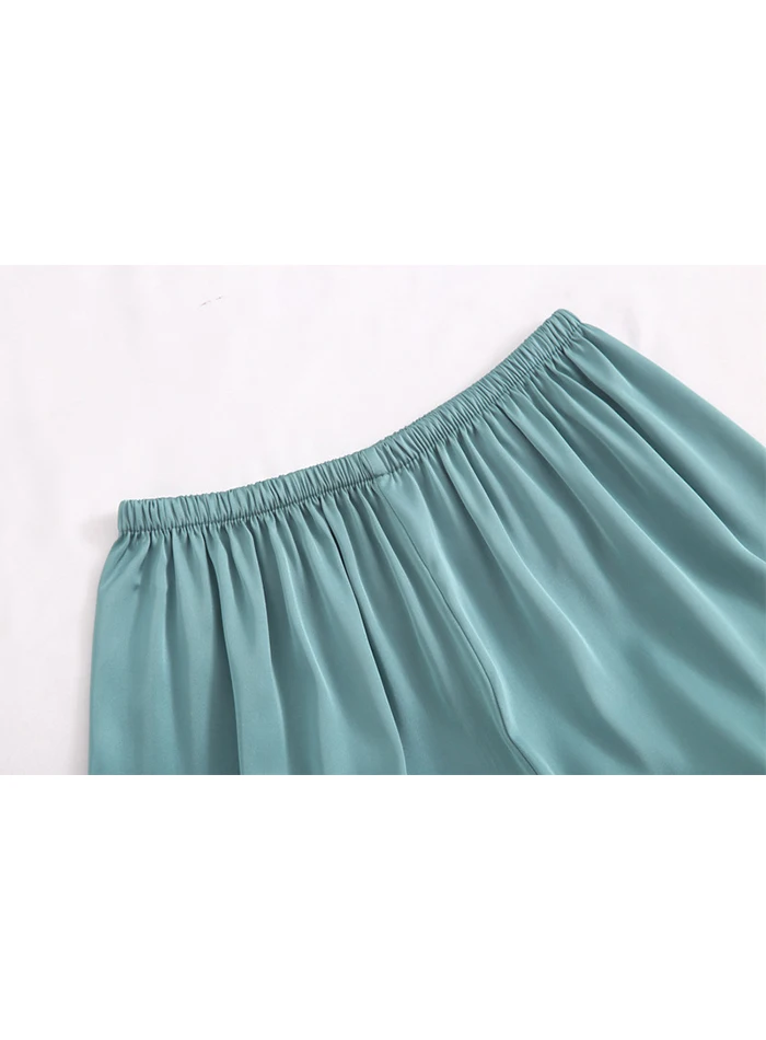 Satin Pajamas Set Faux Silk Women Sleepwear Shirt&pants Casual Lace